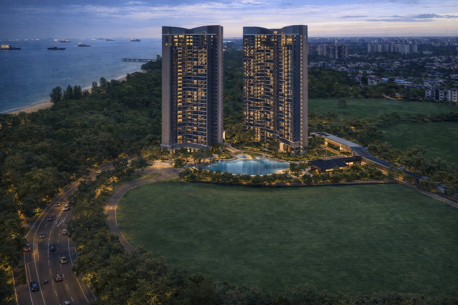 Vela Bay evening aerial