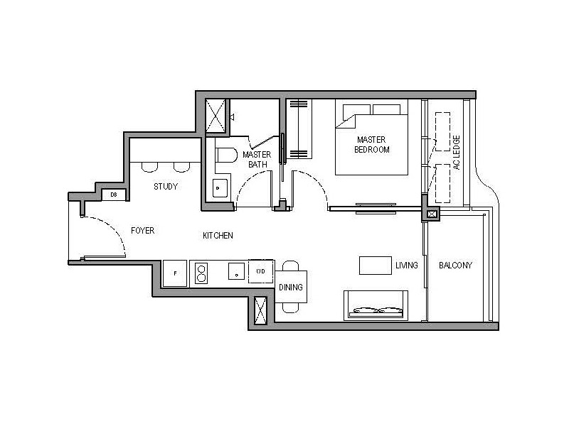 1 Bedroom + Study Floorplan